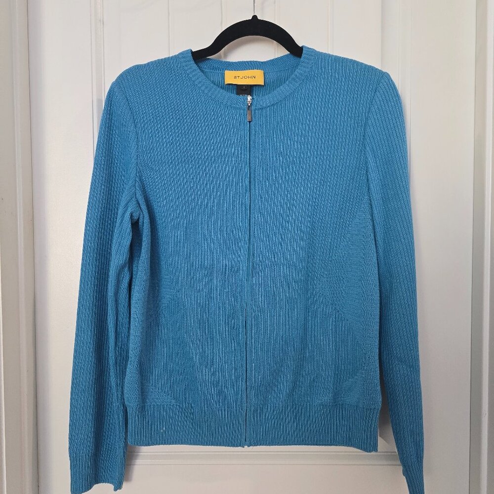 St. John Baby Blue Zippered Cardigan Sweater Size SMALL